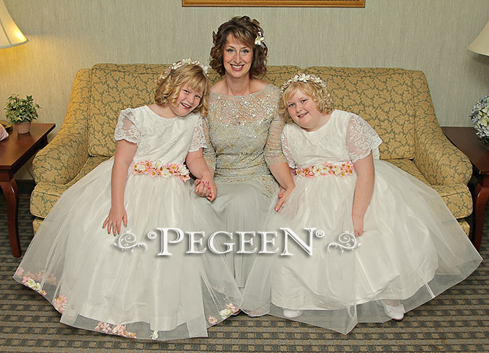 Soft peach and white tulle flower girl dresses