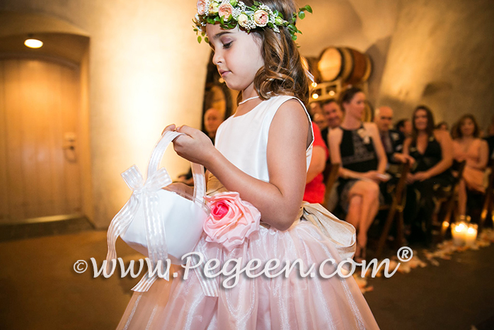 Pink and Champagne Toffee Silk Flower Girl Dress by Pegeen.com