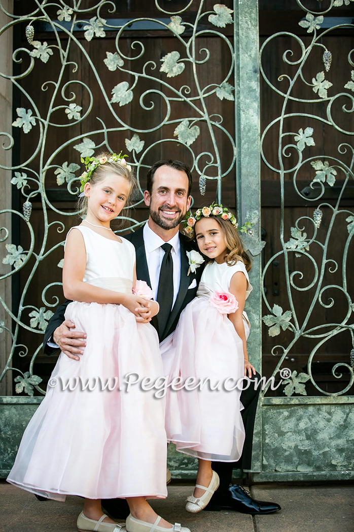 Pink and Champagne Toffee Silk Flower Girl Dress by Pegeen.com