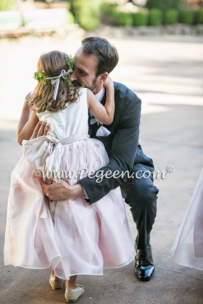 Pink and Champagne Toffee Silk Flower Girl Dress by Pegeen.com