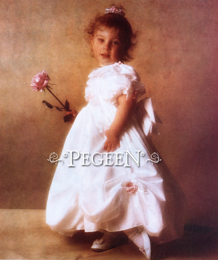 White Pink flower girl dress for Pagents