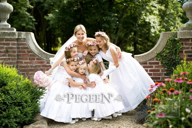 Custom white and Peony pink silk Flower Girl Dresses - Pegeen Classic Style 398