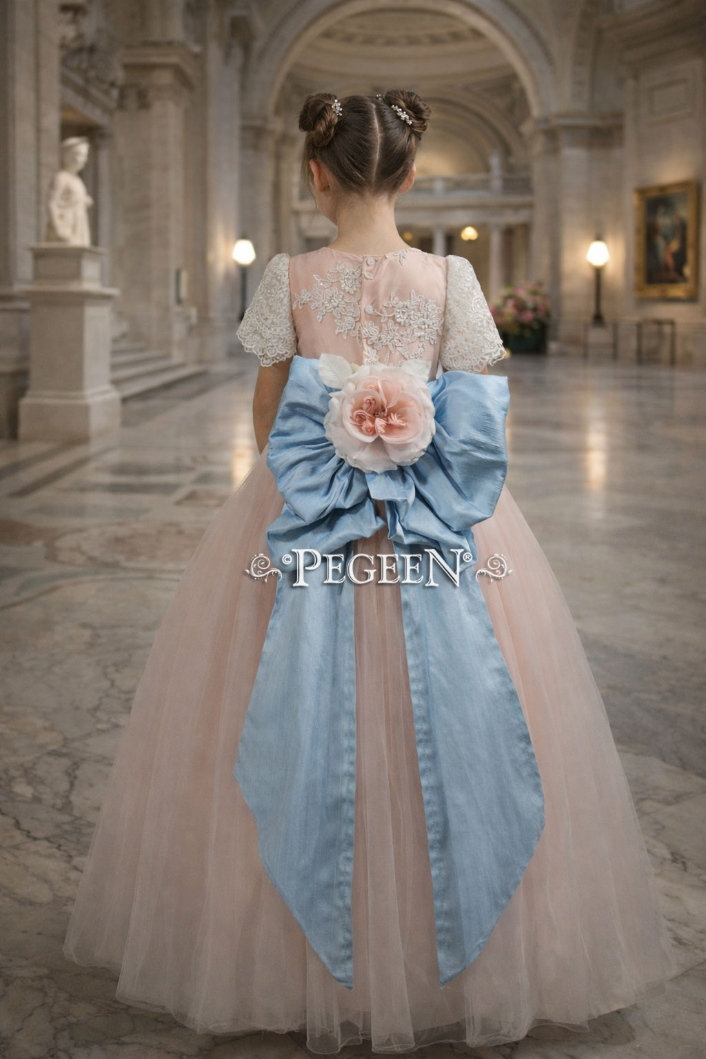 Petal pink and blue tulle Pegeen Signature Dress