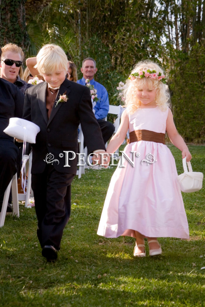 Bubblegum Pink and Chocolate Brown Flower Girl Dresses Style 398