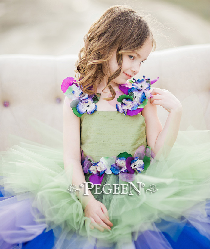 Our absolute favorite for a flower girl dress in green and royal