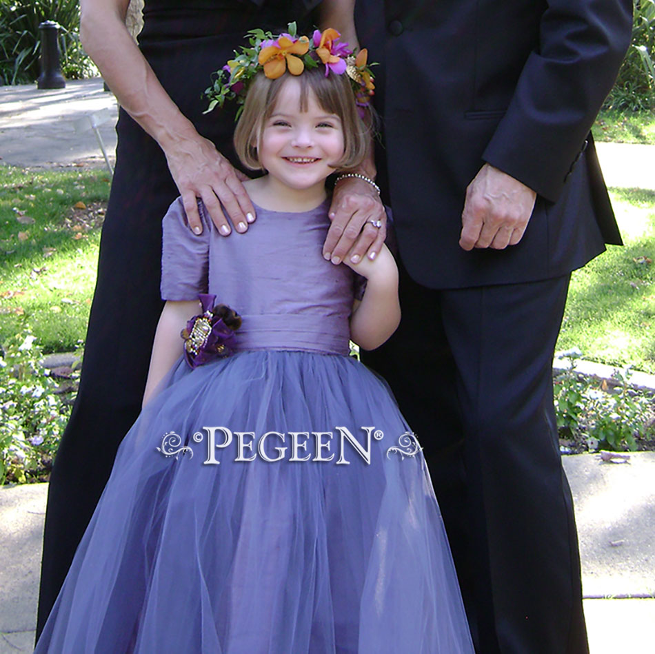 Euro Lilac Silk Flower Girl Dress for a Victorian Style Wedding