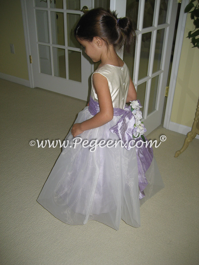 Lilac and bisque silk and organza flower girl dress