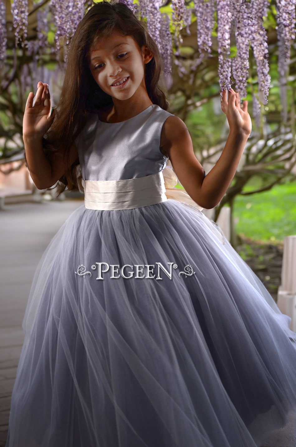 Flower Girl Dress in Lavender Tulle with Pegeen Signature Bustle