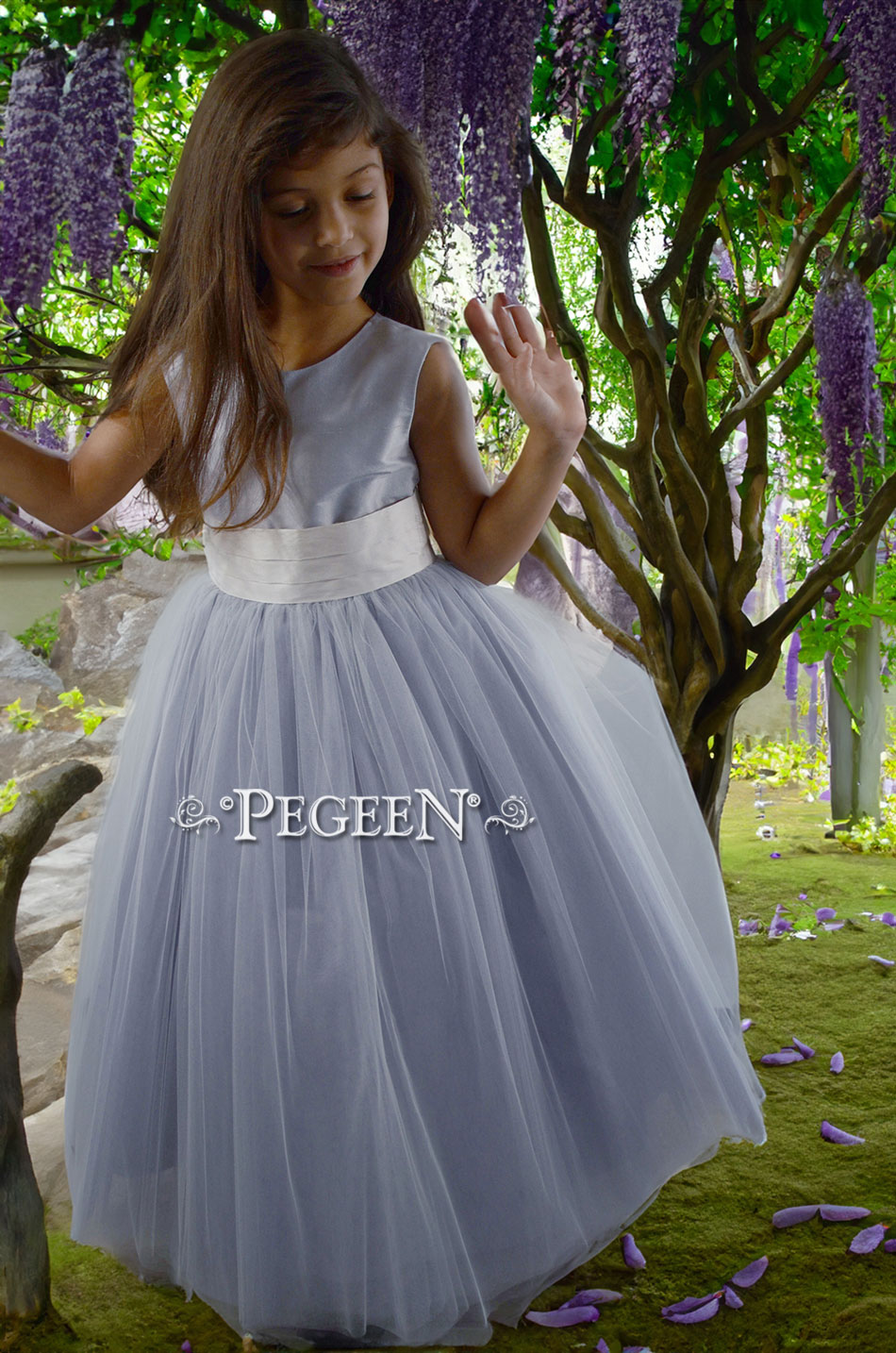 Flower Girl Dress in Lavender Tulle with Pegeen Signature Bustle