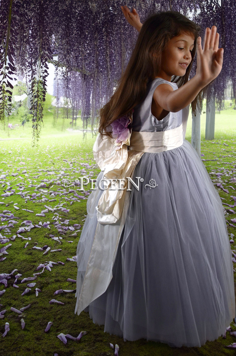 Flower Girl Dress in Lavender Tulle with Pegeen Signature Bustle