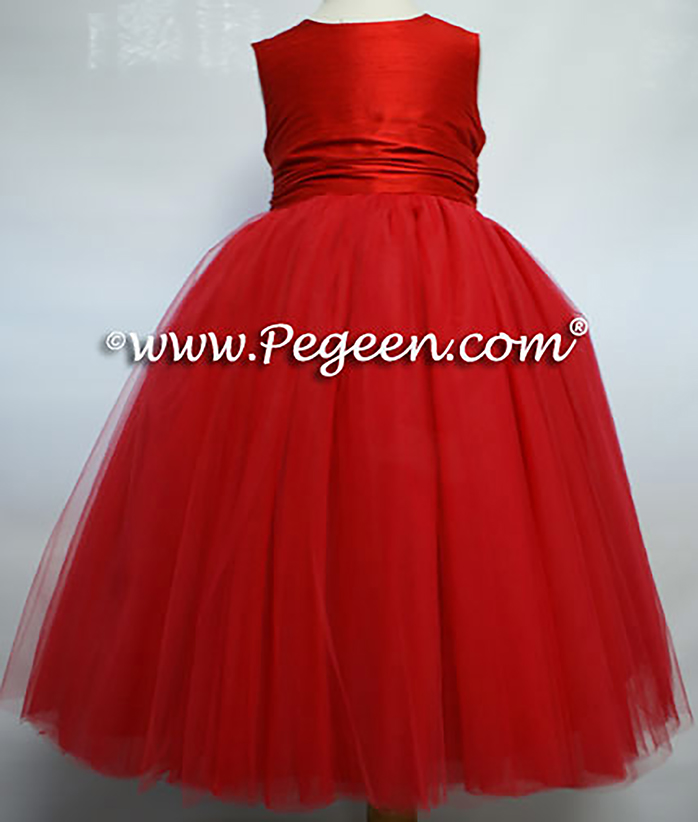 Red white & blue wedding theme - red tulle flower girl dresses