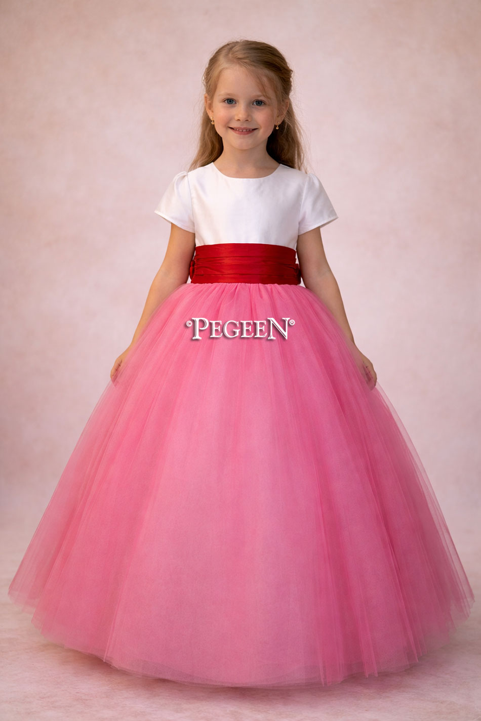 Pink and red silk and tulle flower girl dress Pink and red silk and tulle flower girl dress