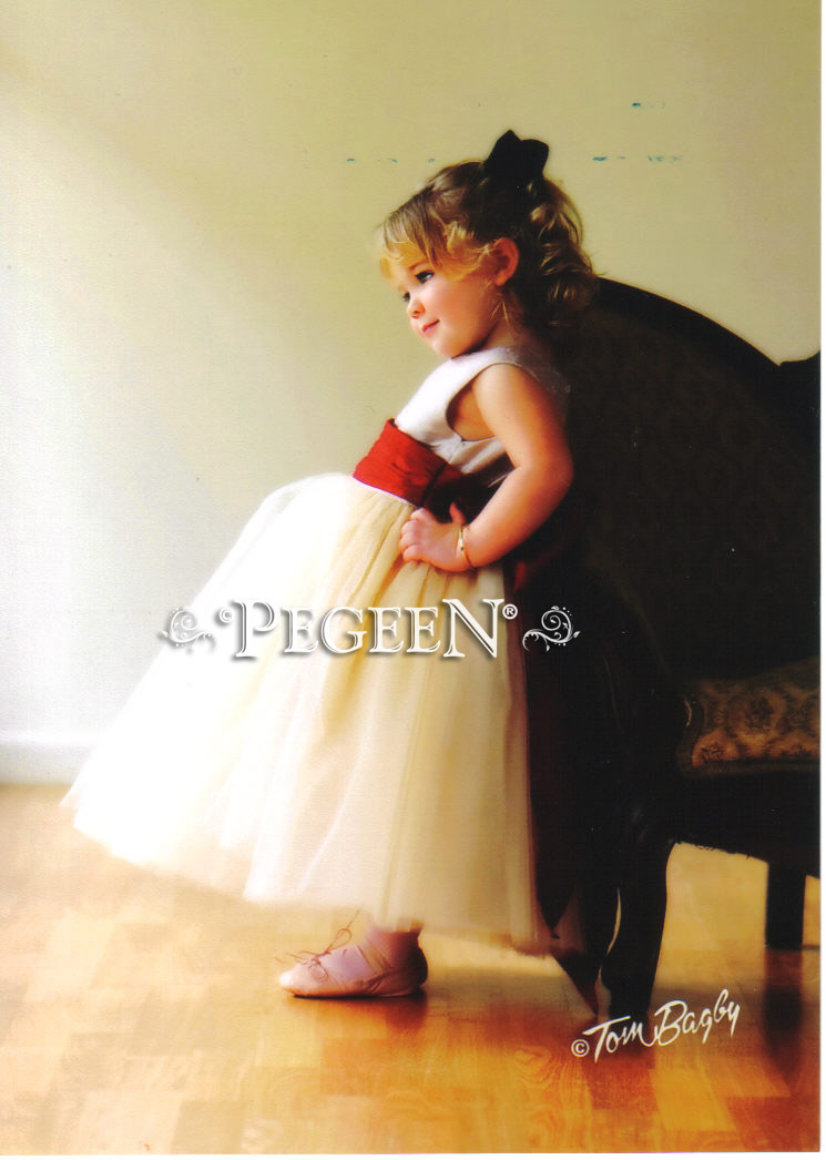 Champagne tulle and claret red holiday christmas flower girl dresses