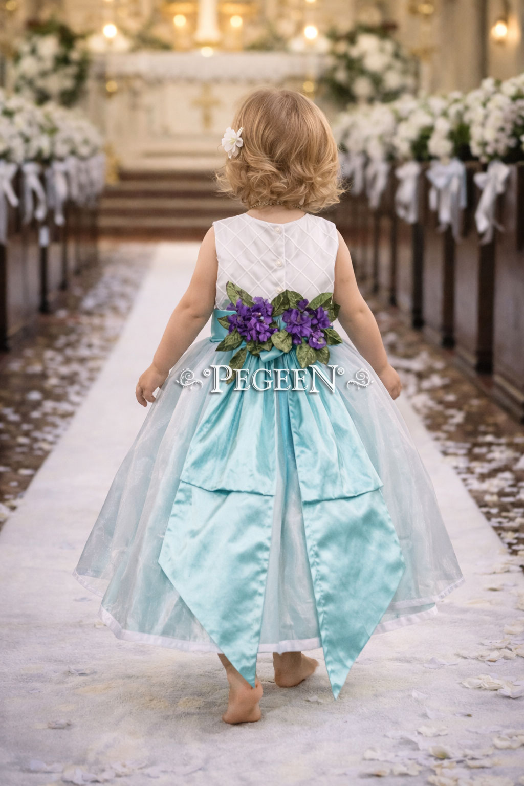 Ivory and pintuck silk with tiffany blue infant Flower Girl Dresses - Style 307 Ivory and pintuck silk with tiffany blue infant Flower Girl Dresses - Style 307