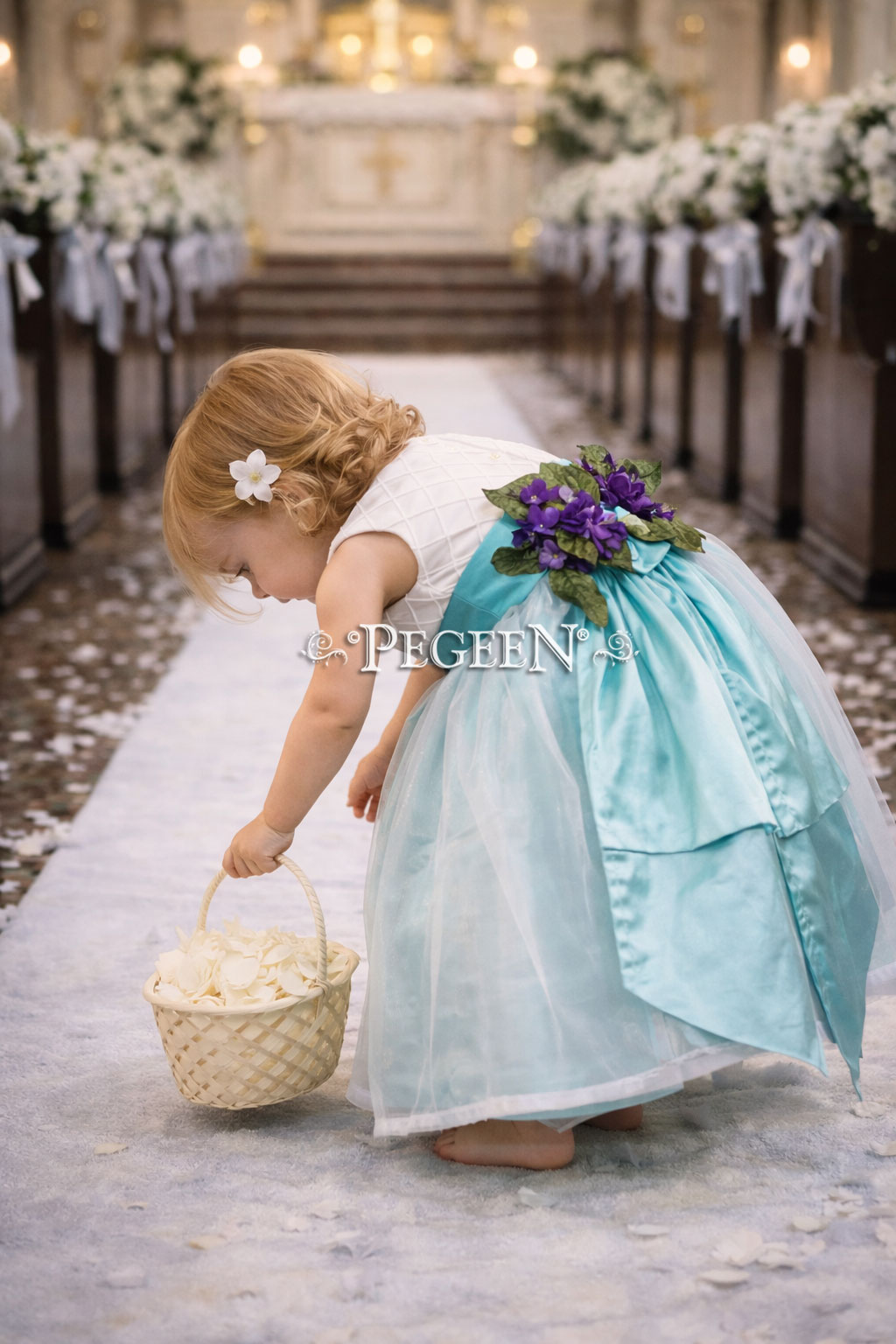 Ivory and pintuck silk with tiffany blue infant Flower Girl Dresses - Style 307 Ivory and pintuck silk with tiffany blue infant Flower Girl Dresses - Style 307