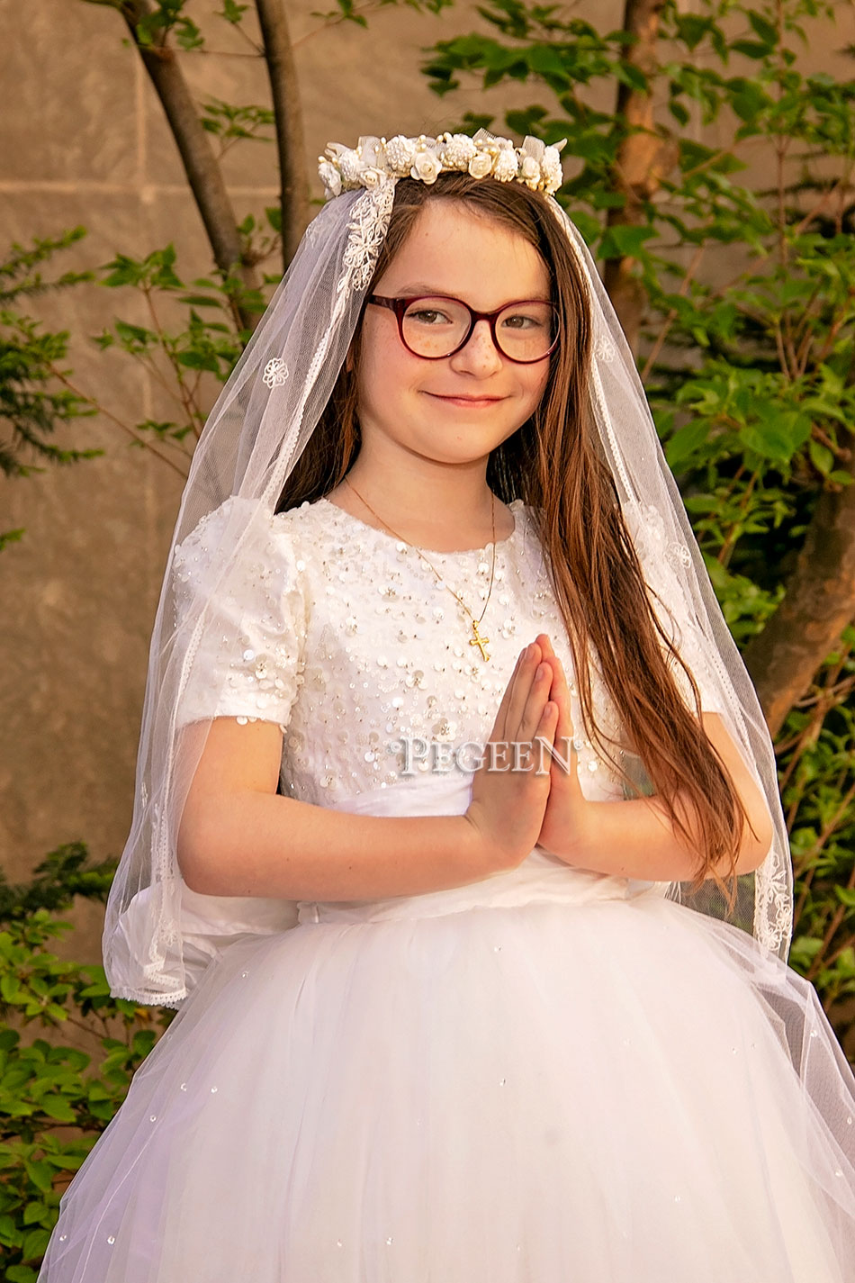 Beaded, Rhinestone, Crystal and Sequin Netting Communion Dress