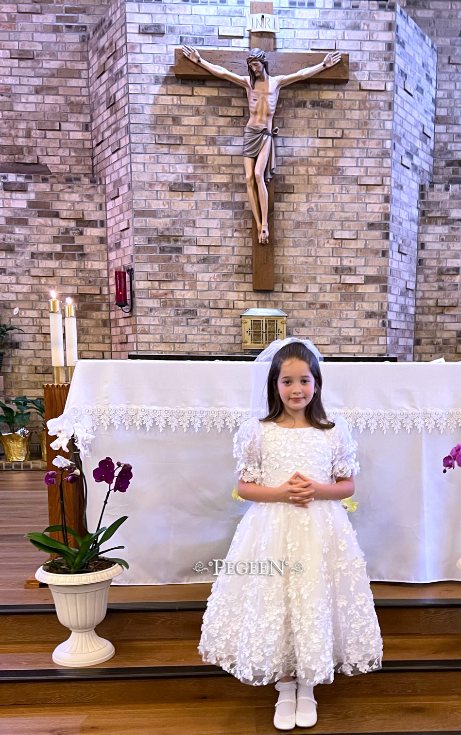 First Communion Dress Style 426 with 3-D Flowers 
