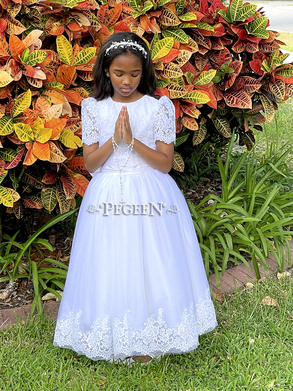 White silk first communion dress