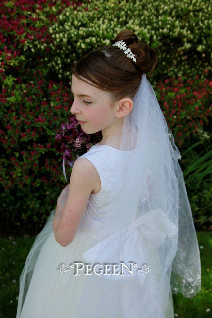 Communion Dress 984 with tulle, pintuck and pearl bodice