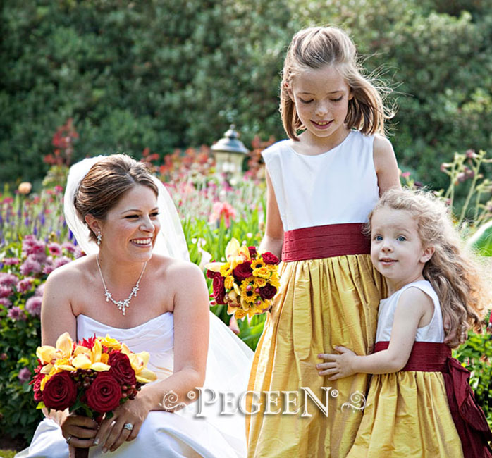 Mustard and Cranberry Flower Girl Dresses