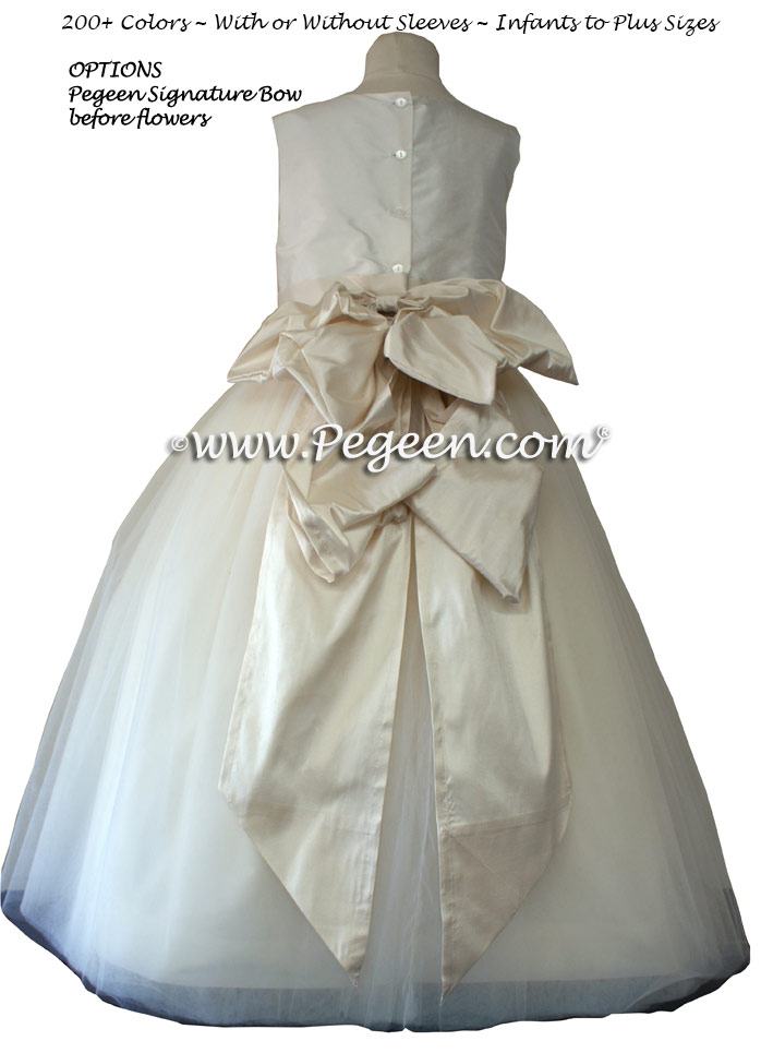 Creme and Ivory Tulle tulle flower girl dress