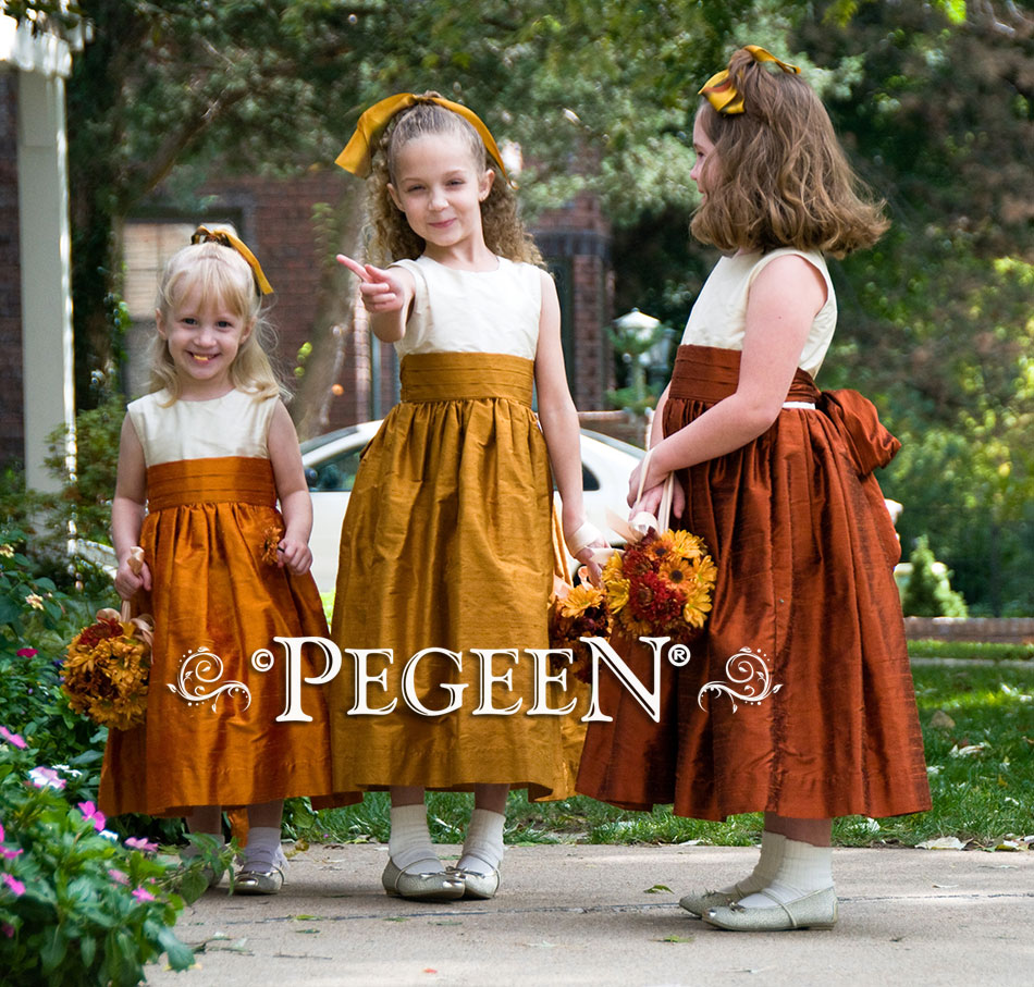 Fall colored silk flower girl dress | Pegeen