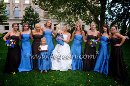 Ivory, Blue and Brown flower girl dresses