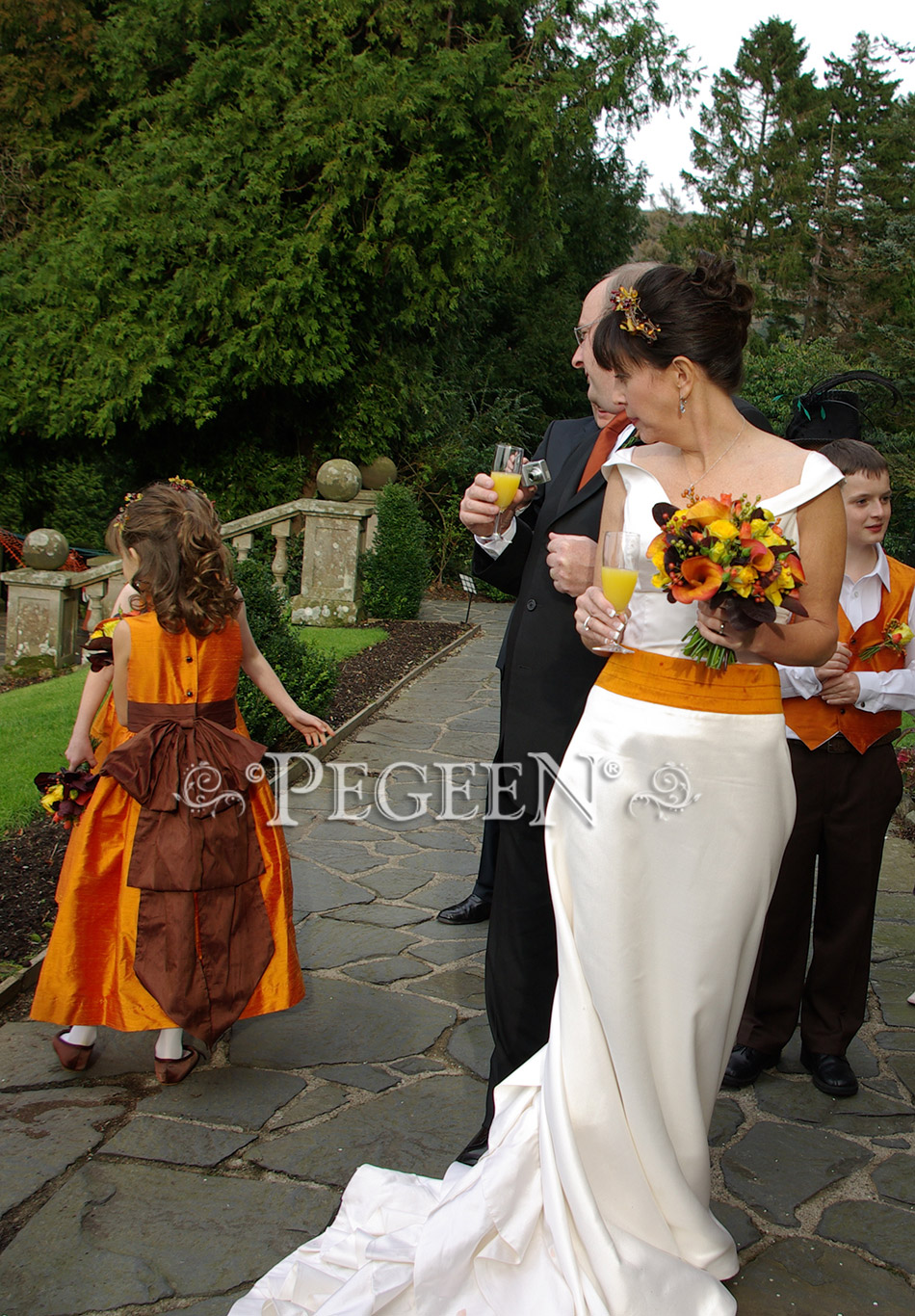 Chocolate brown and pumpkin flower girl dress