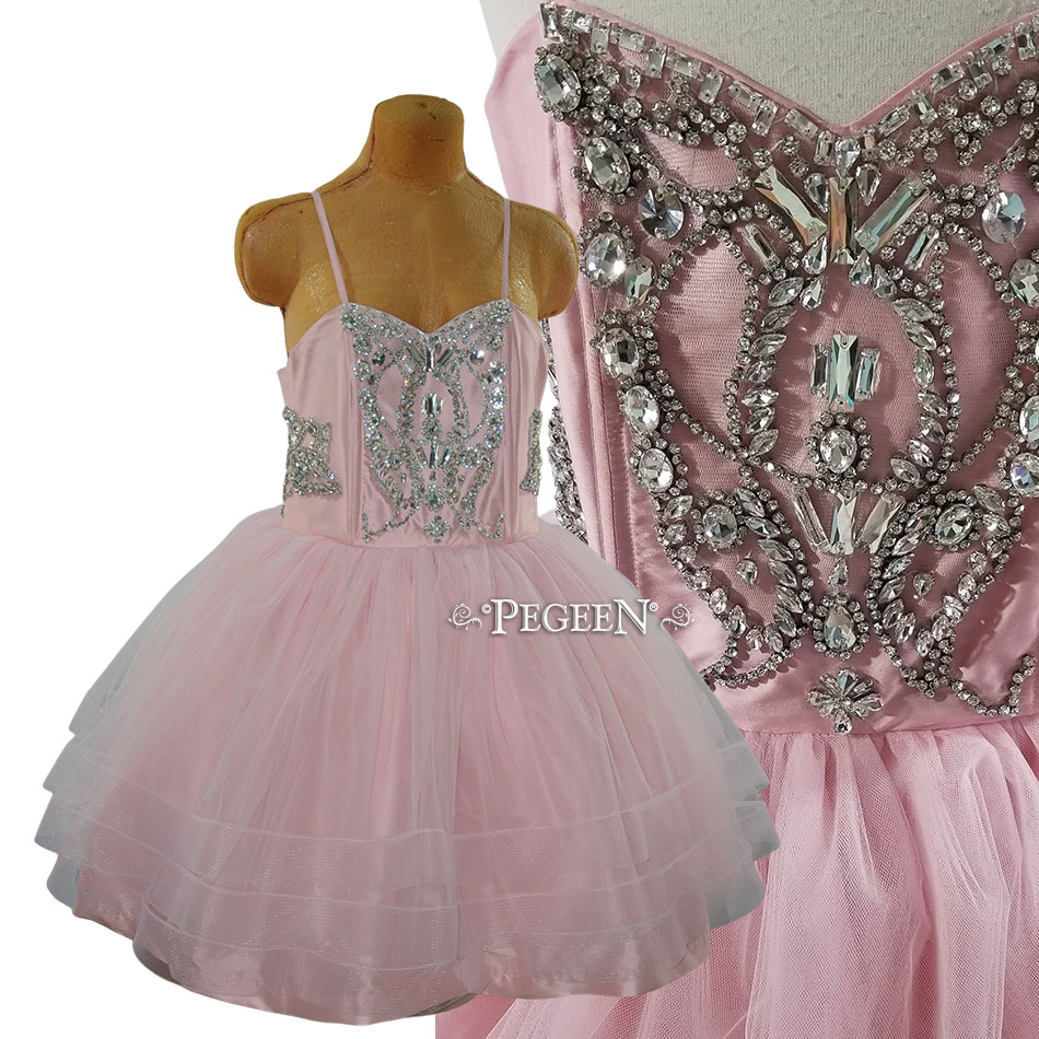 Jr Bridesmaids dress in pink with rhinestones Style 1203