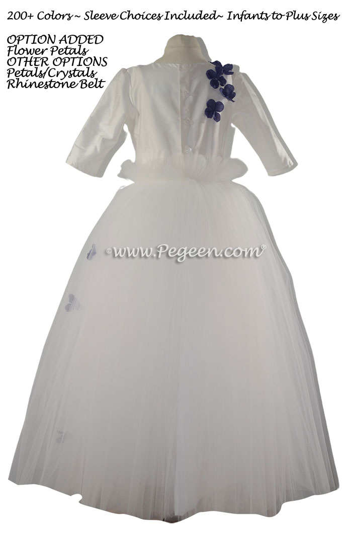 White Flower Girl Dress Style 304 with hydrangea petals