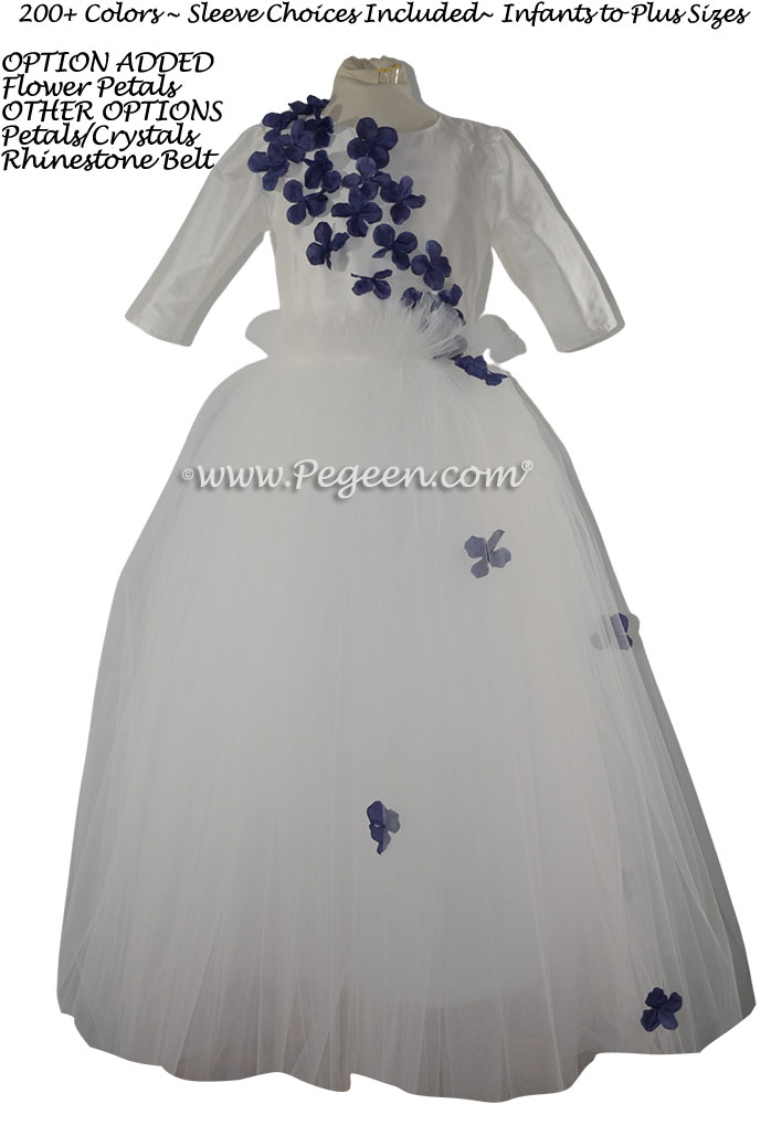 White Flower Girl Dress Style 304 with hydrangea petals