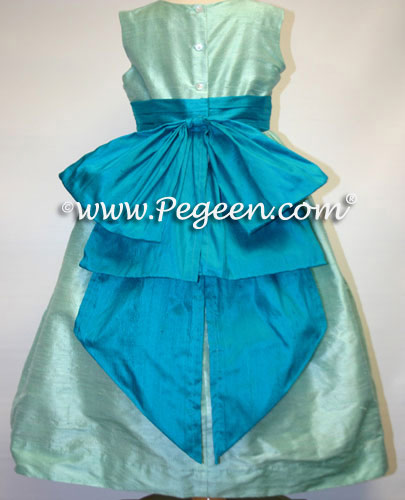 Style 345 pageant dress in Tiffany blue and turquoise with Cinderella Bow