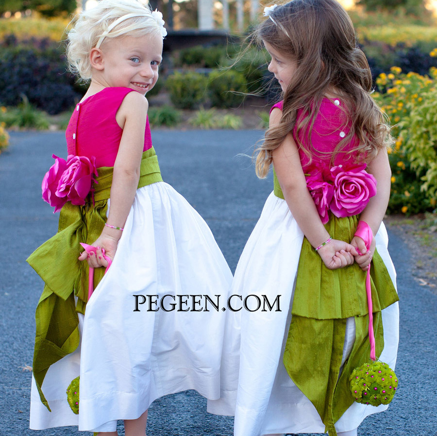 Silk flower girl dress with back silk flowers - Pegeen Classic Style 383