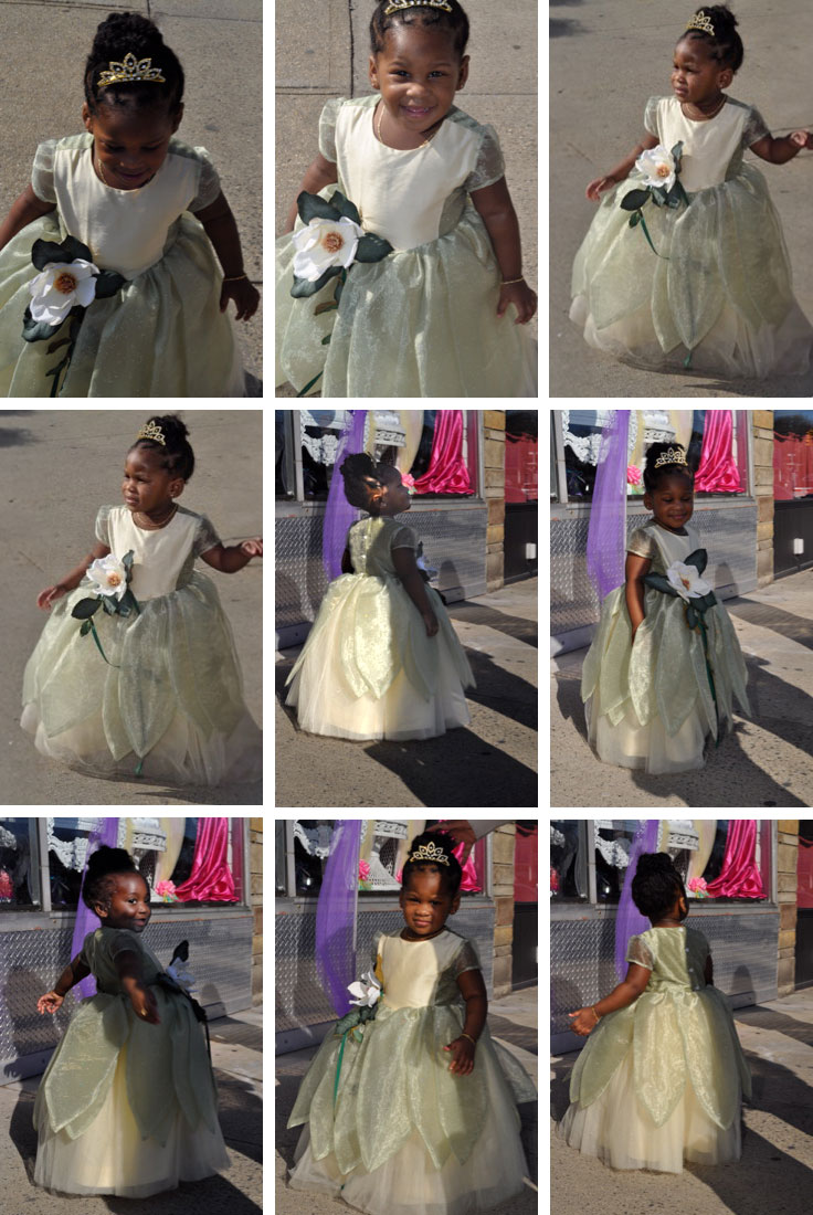 Silk flower girl dress styled after The Princess and the Frog