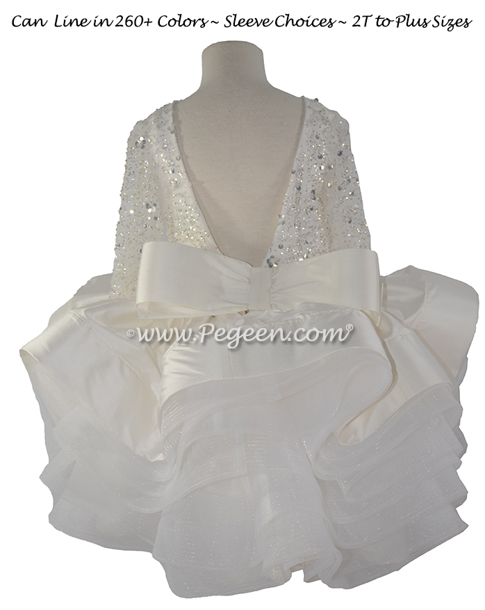 Beaded, Rhinestone, Crystal and Sequin Netting Short Flower Girl Dress