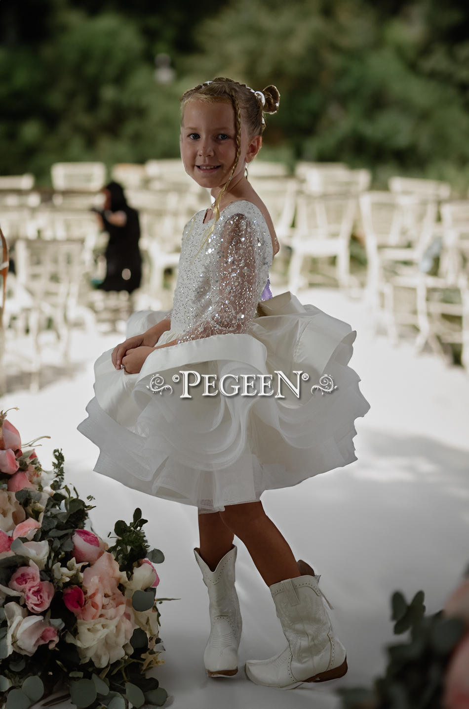 Beaded lace and  tulle flower girl dress Style 432