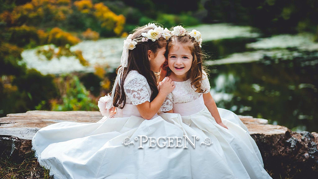 Flower girl dresses by Pegeen.com in 260 colors of silk