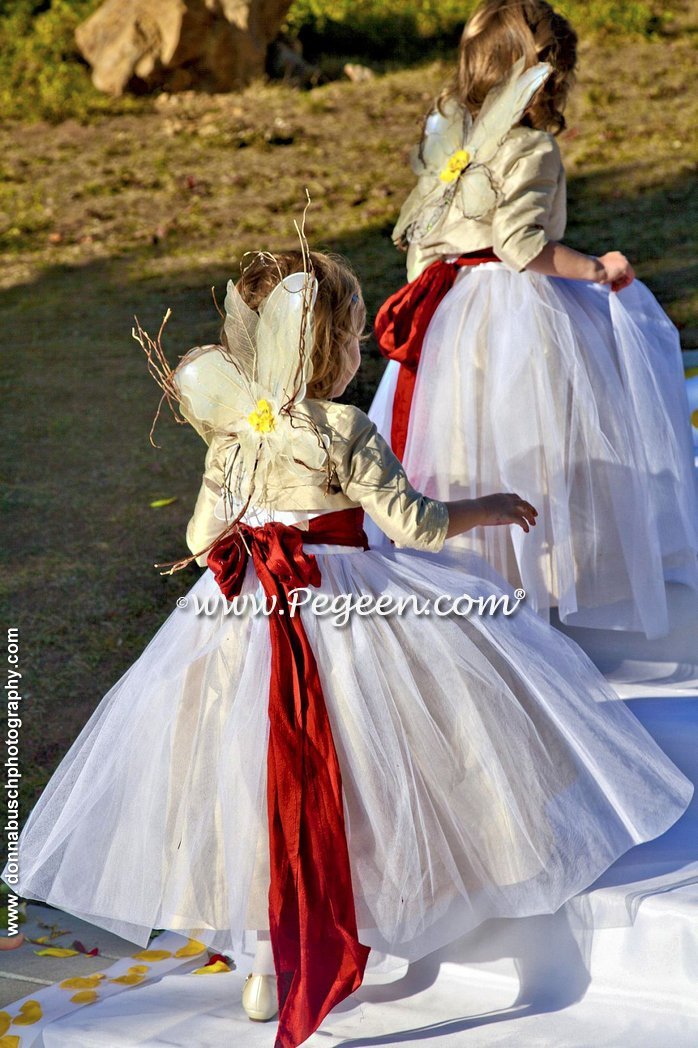 Summer tan brown and red flower girl dress