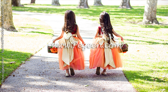 Red, orange and gold tulle flower girl dress Style 402