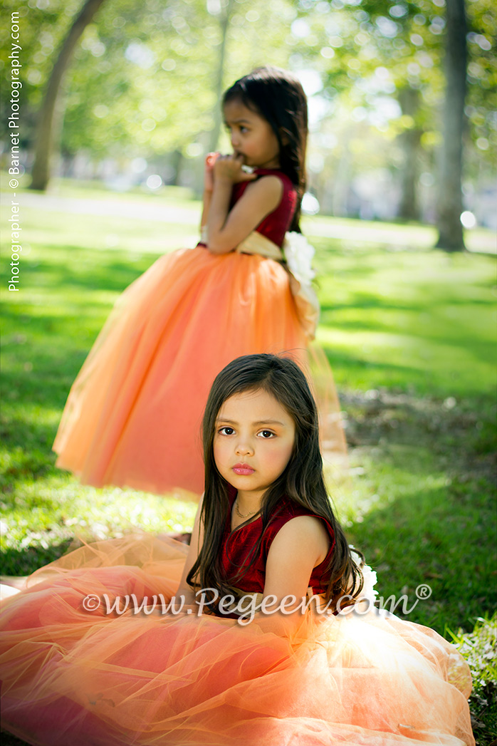 Red, orange and gold tulle flower girl dress Style 402