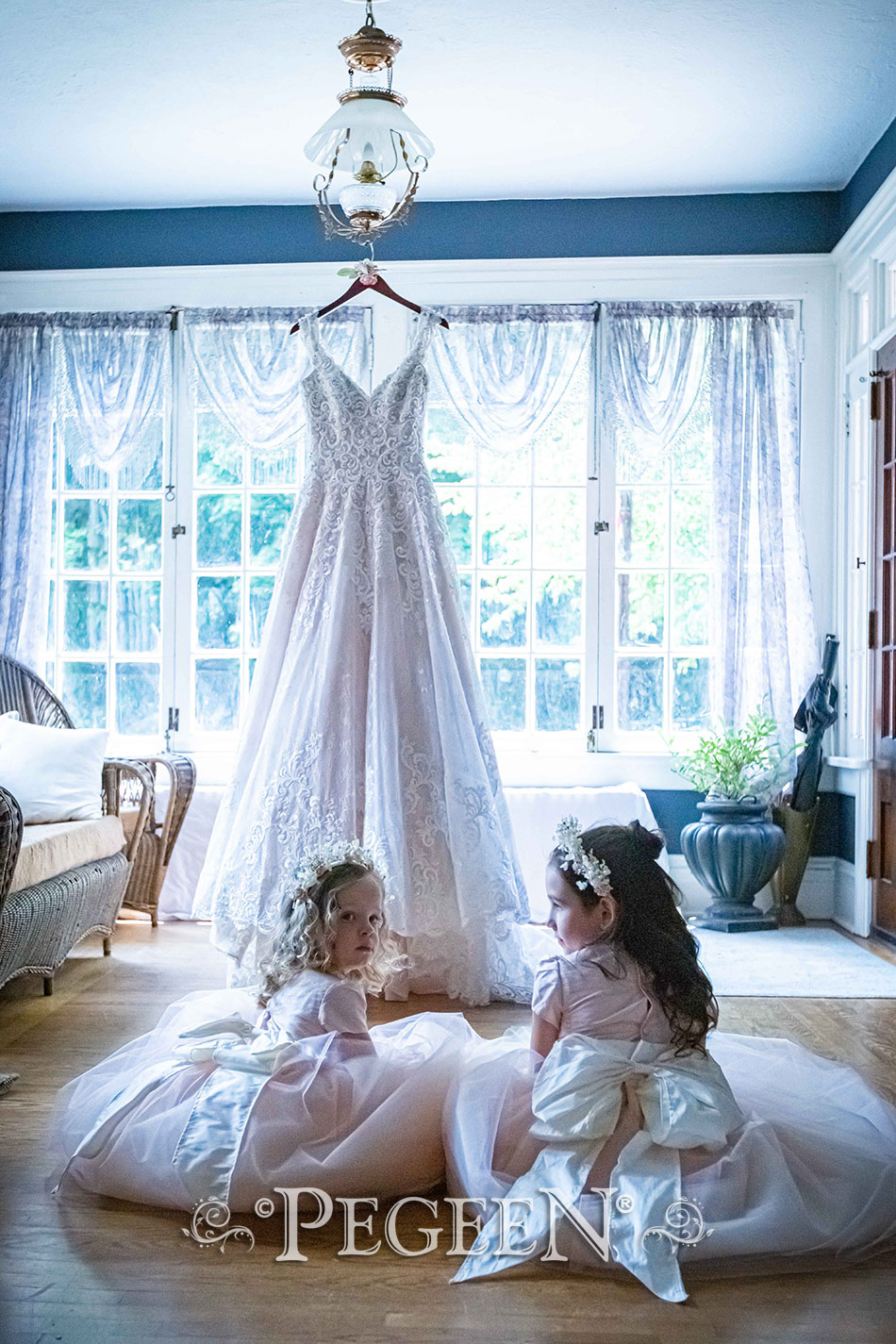 Crystal Pink Silk tulle flower girl dress with Cinderella Sash