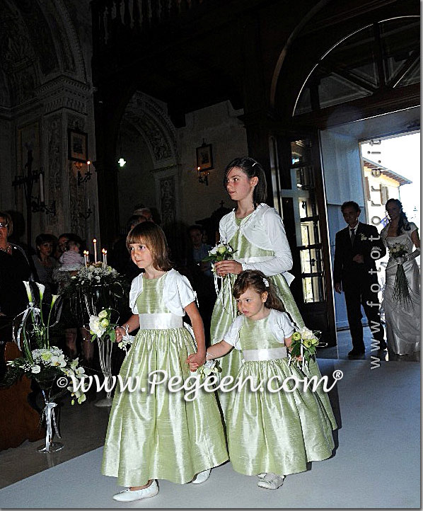 Summer green silk flower girl dress