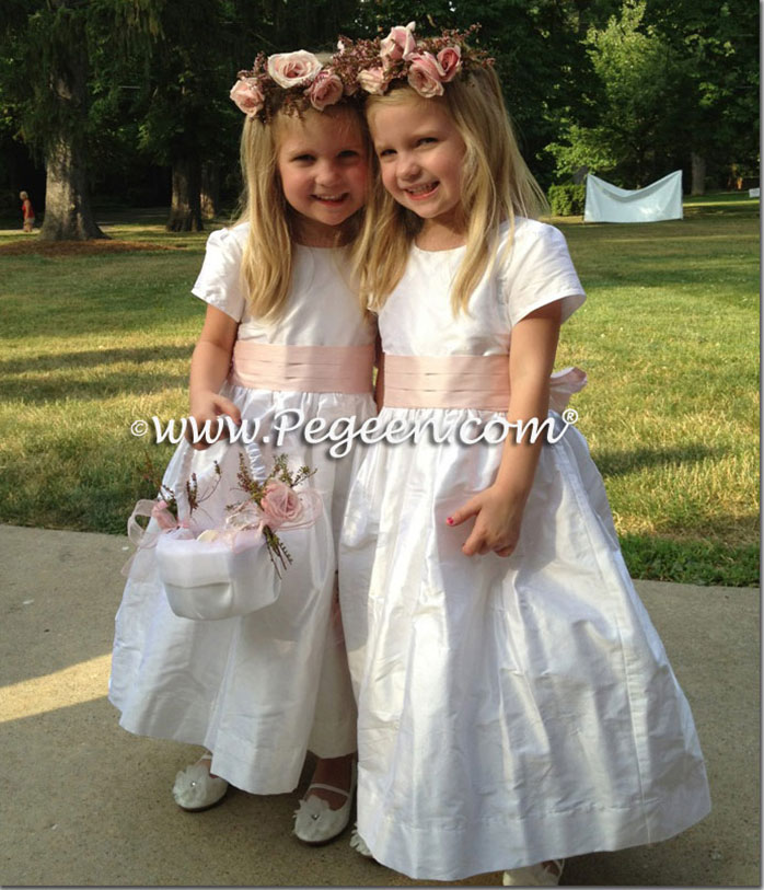 Custom white and Peony pink silk Flower Girl Dresses - Pegeen Classic Style 398