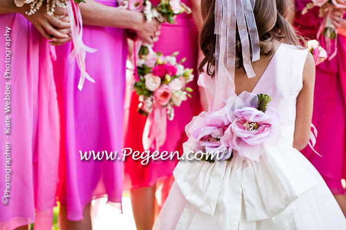 Peony Pink silk and tulle flower girl dress from Pegeen Couture style 402