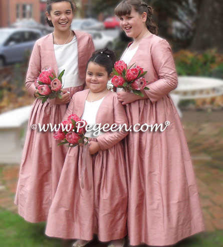 Rum Pink and Ivory Plus Size Silk Flower Girl Dresses with Bolero Jacket