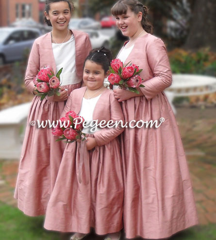 Medium Pink and White Silk Flower girl dresses with bolero jacket | Pegeen