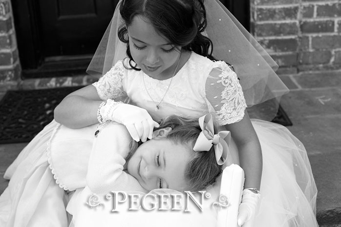 Aloncon, Tulle and Silk White First Communion Dresses - Pegeen Couture Style 965