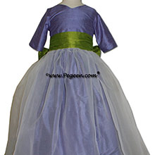 Periwinkle and Grass Green flower girl dress with 3/4 sleeves