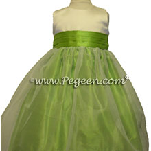 Apple green flower girl dresses in silk