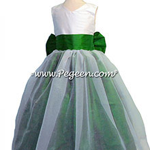 Emerald green and white silk flower girl dresses